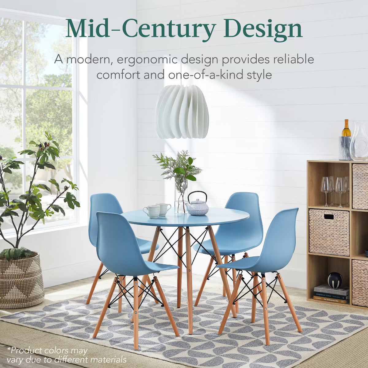 Dining Set – Culinvaro 5-Piece Compact Mid-Century Modern Dining Set w/ 4 Chairs" Blue/Oak