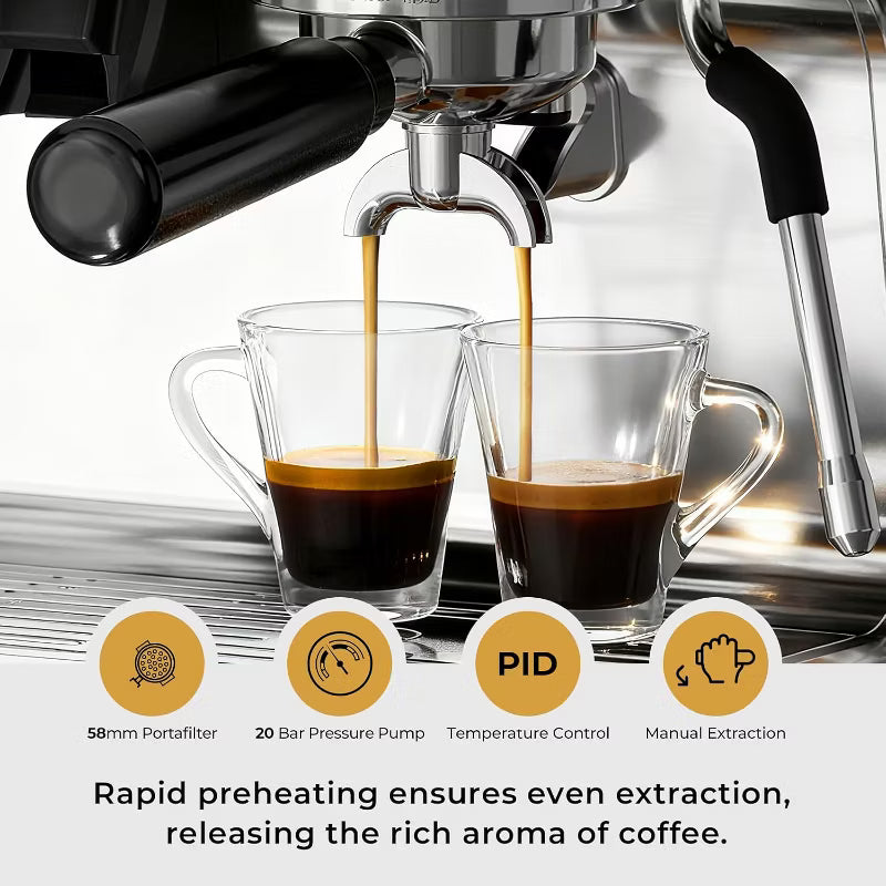 Espresso Machine – 20 Bar Programmable Expresso Coffee Machines with 30 Grinder Setting – Silver