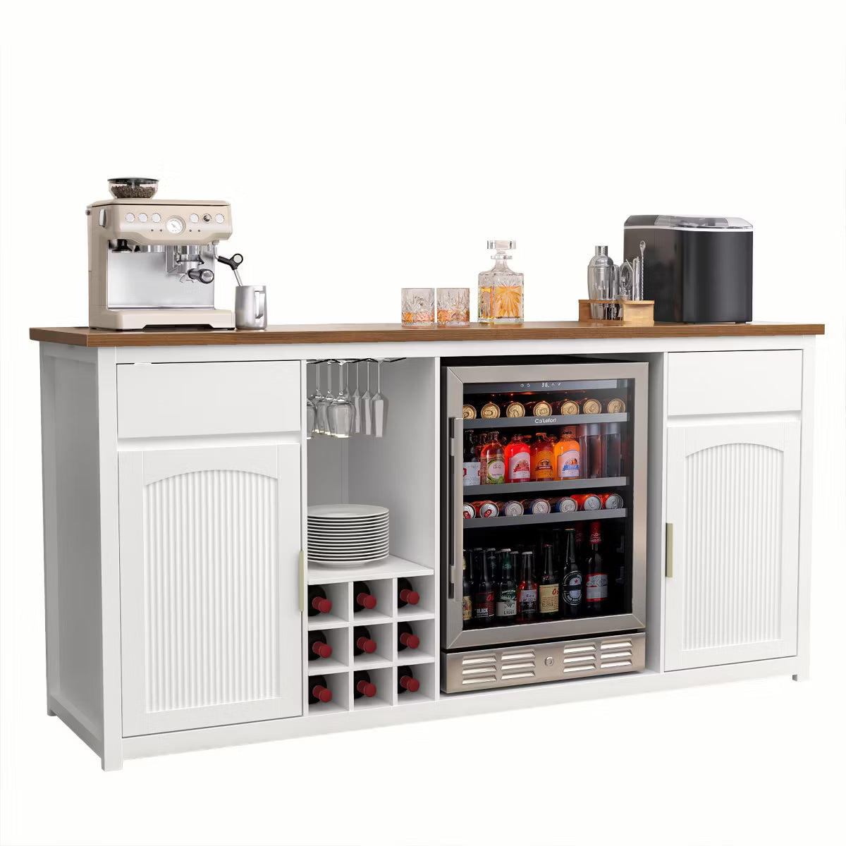 Bar Cabinet – Culinvaro Extra Long Bar Cabinet with Fridge Space, Modern Wine Liquor Cabinet,78.7" White