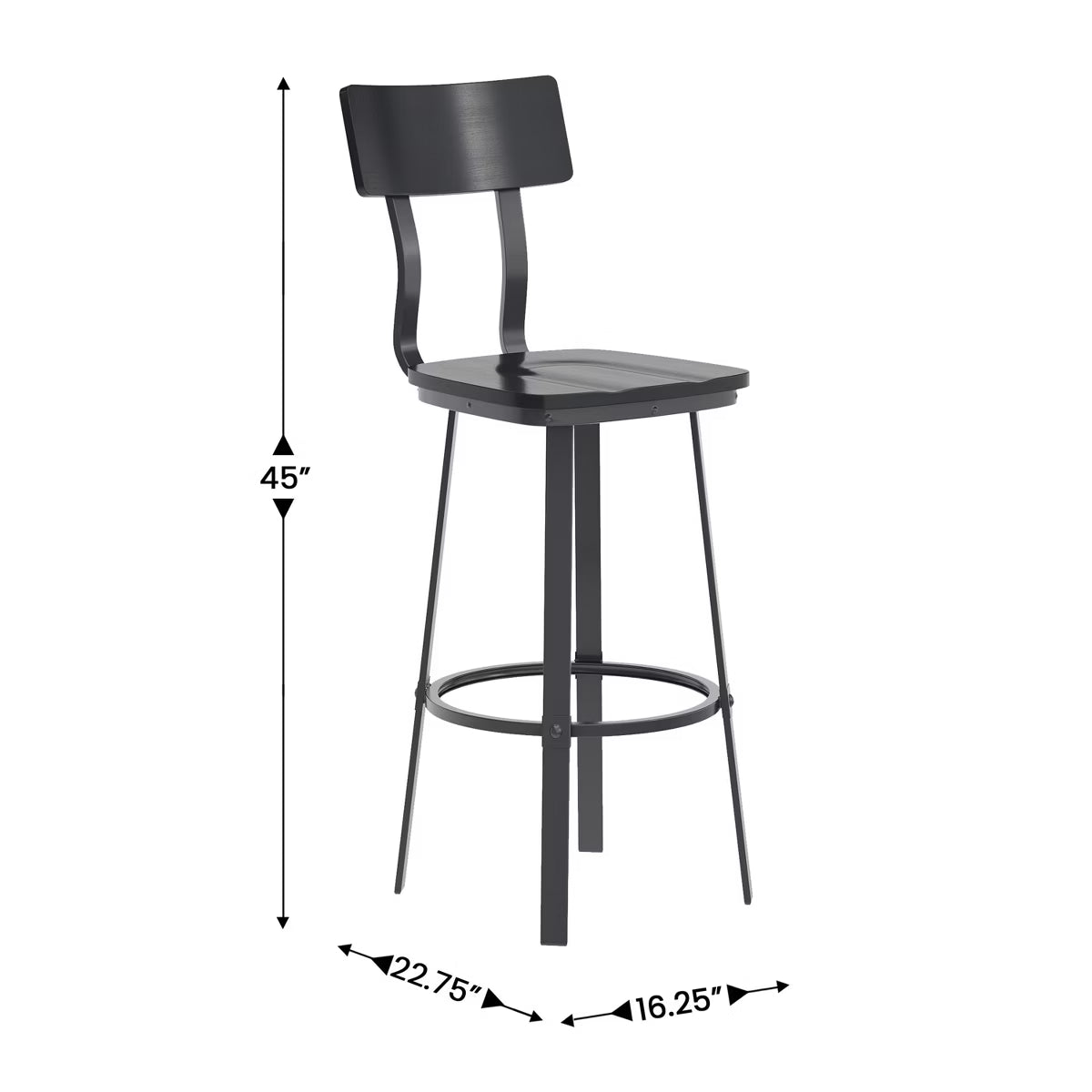 Black Dining Bar Stool with Wood Back/Seat and Black Powder-Coated Frame