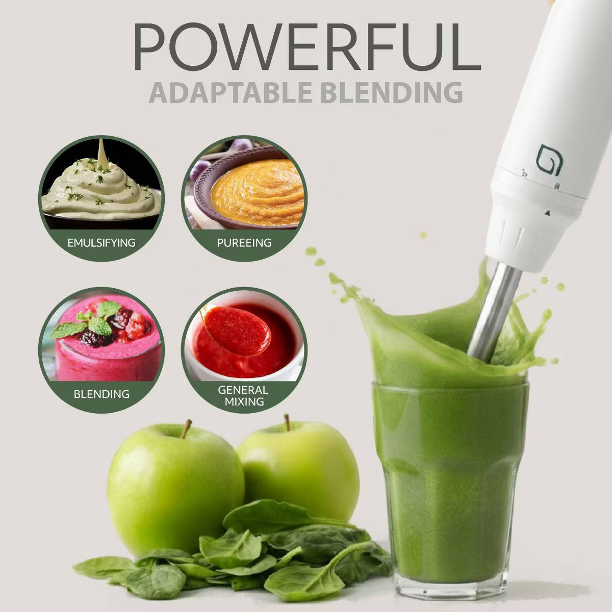 Blender Handheld with Shaft 500W Hand Blender for Kitchen – White
