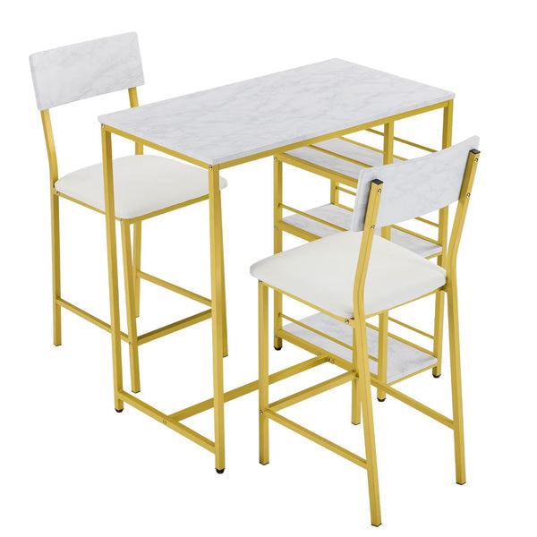 Dining Set – Culinvaro Dining Table Set with 2 Stools, 3-Tier Storage Shelves