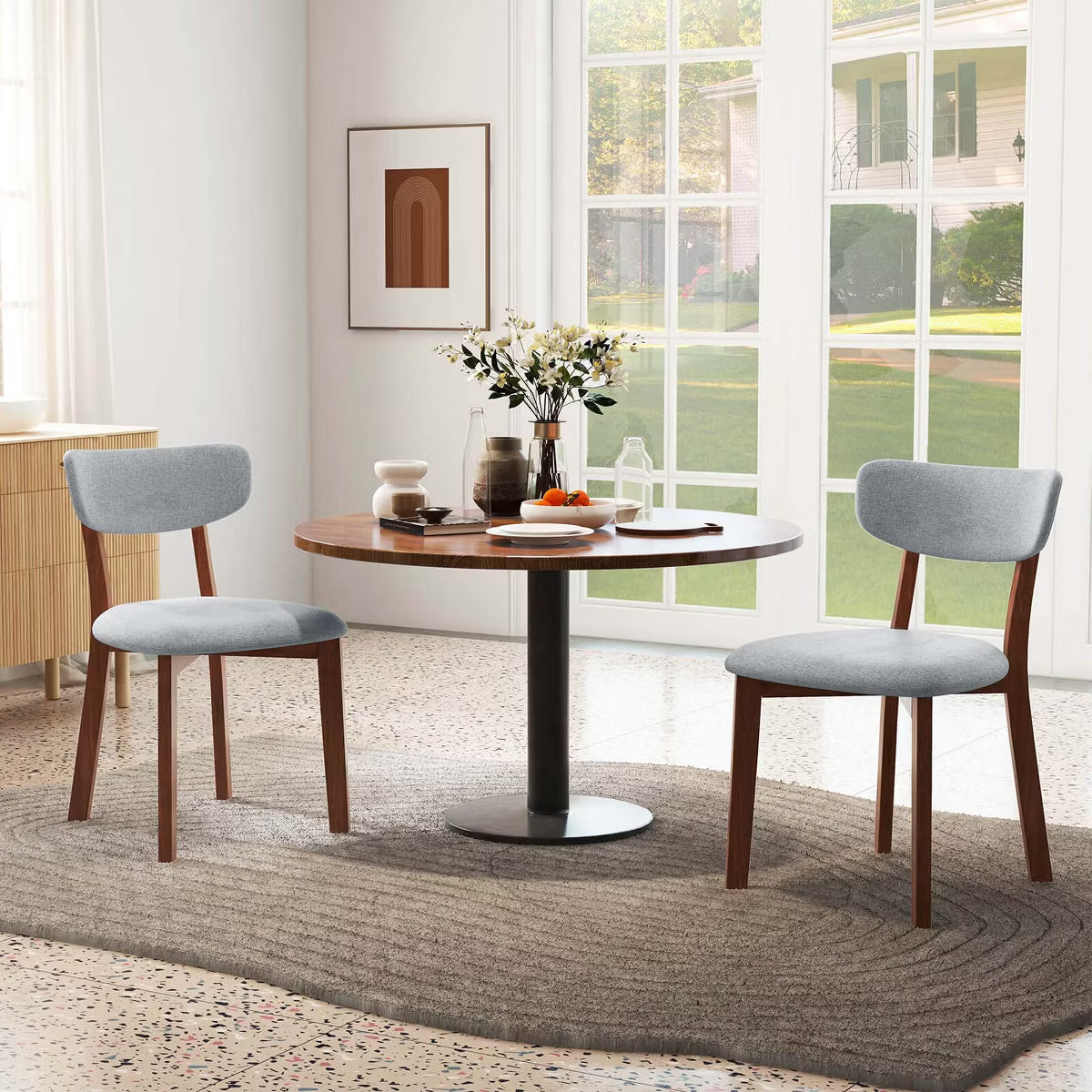 Upholstered Dining Chairs Set of 4 with Solid Rubber Wood Frame,