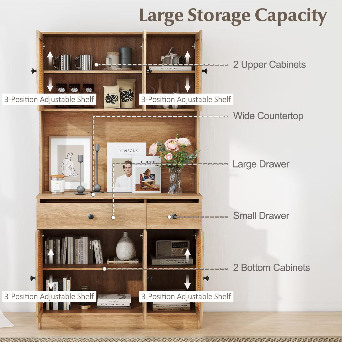 Buffet Cabinet – Culinvaro Kitchen Pantry Cabinet w/ Charging Station 71" Tall Kitchen Buffet Cabinet