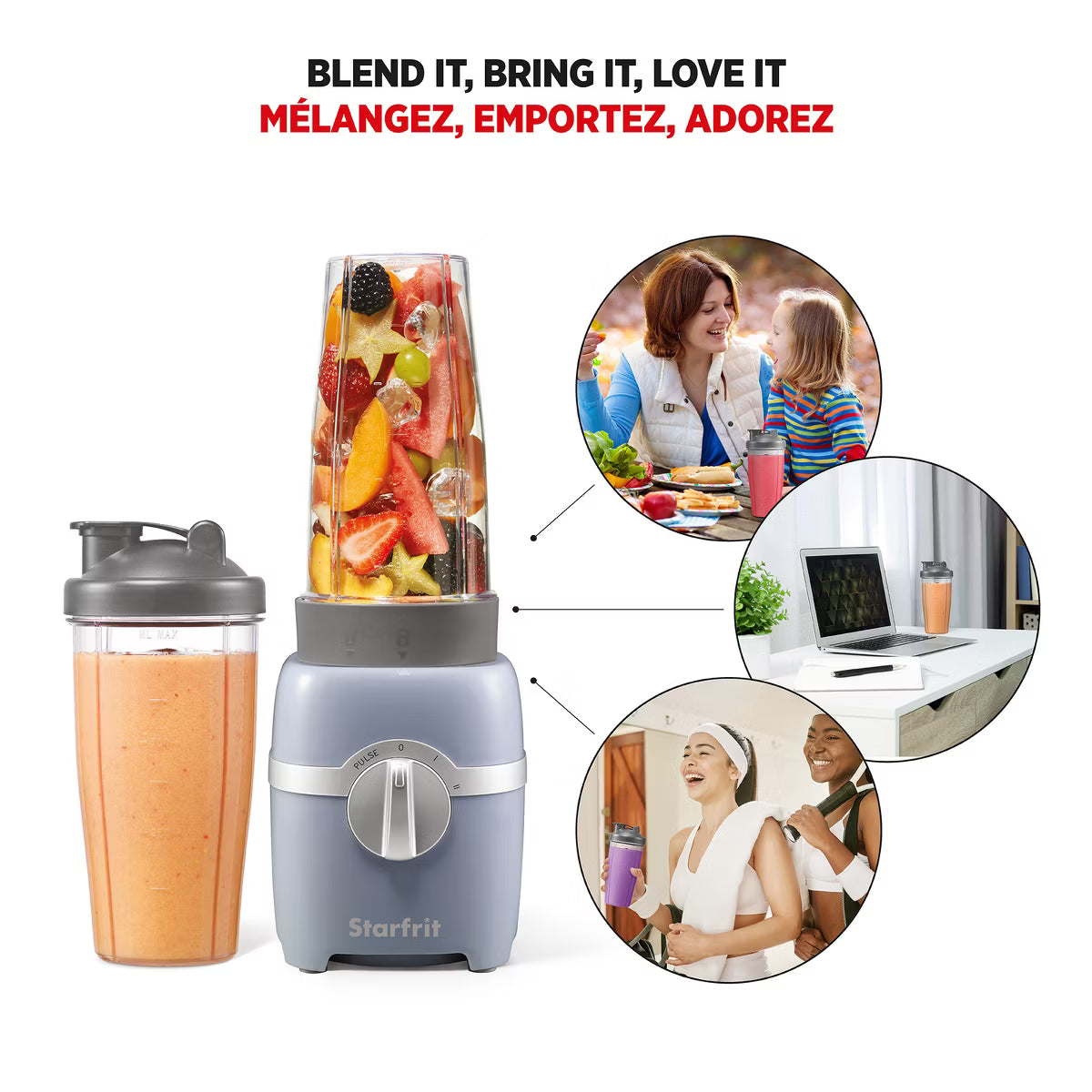 Personal Blender – Speed 300-Watt Electric Personal Blender with 2 Cups – Gray