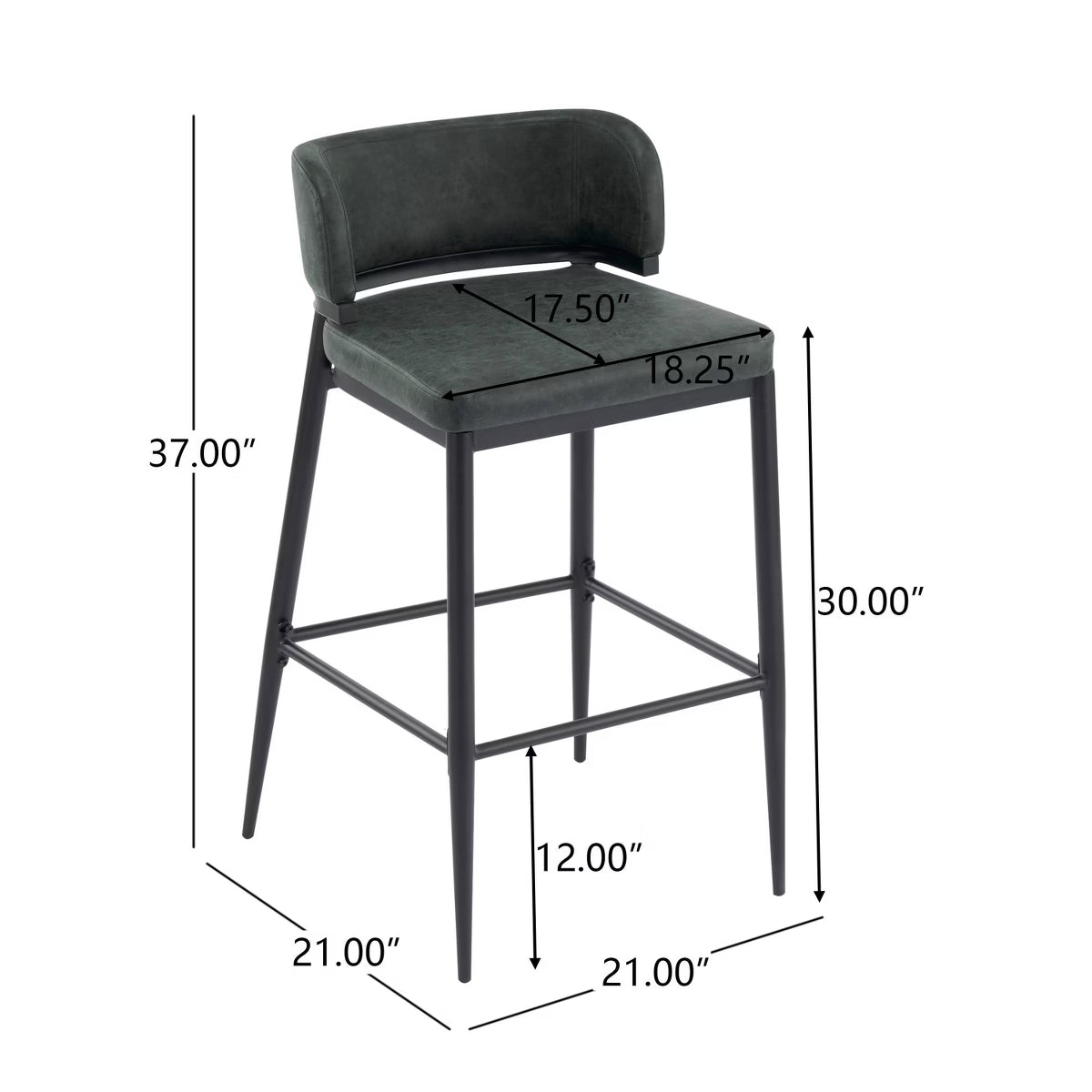 Set of 2 Arya Industrial Metal and Leather Aire Counter Height Barstools Dark Green