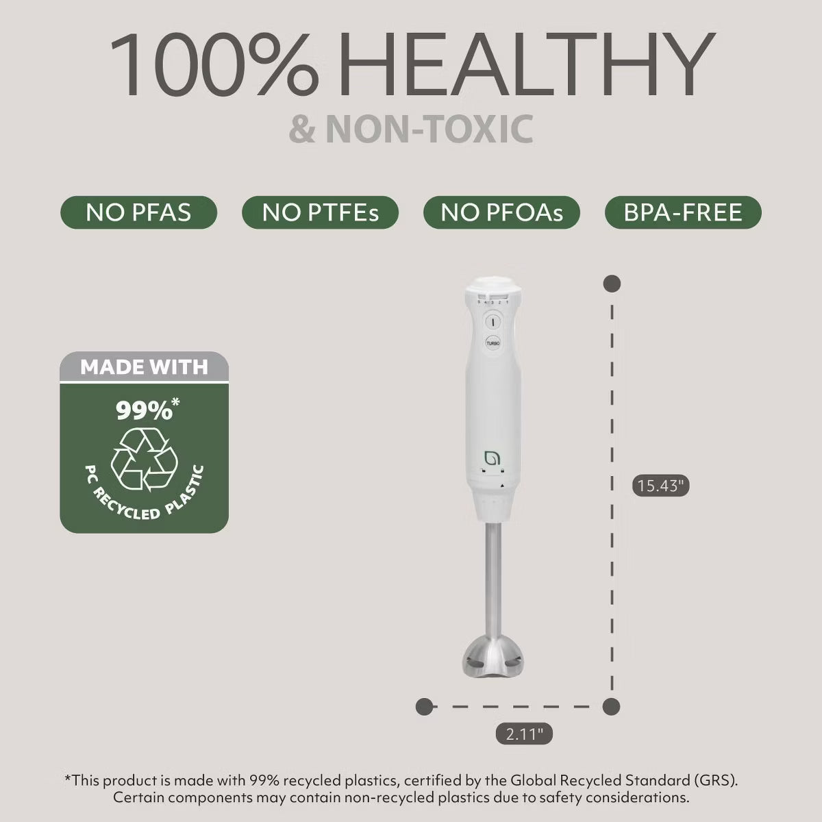 Blender Handheld with Shaft 500W Hand Blender for Kitchen – White
