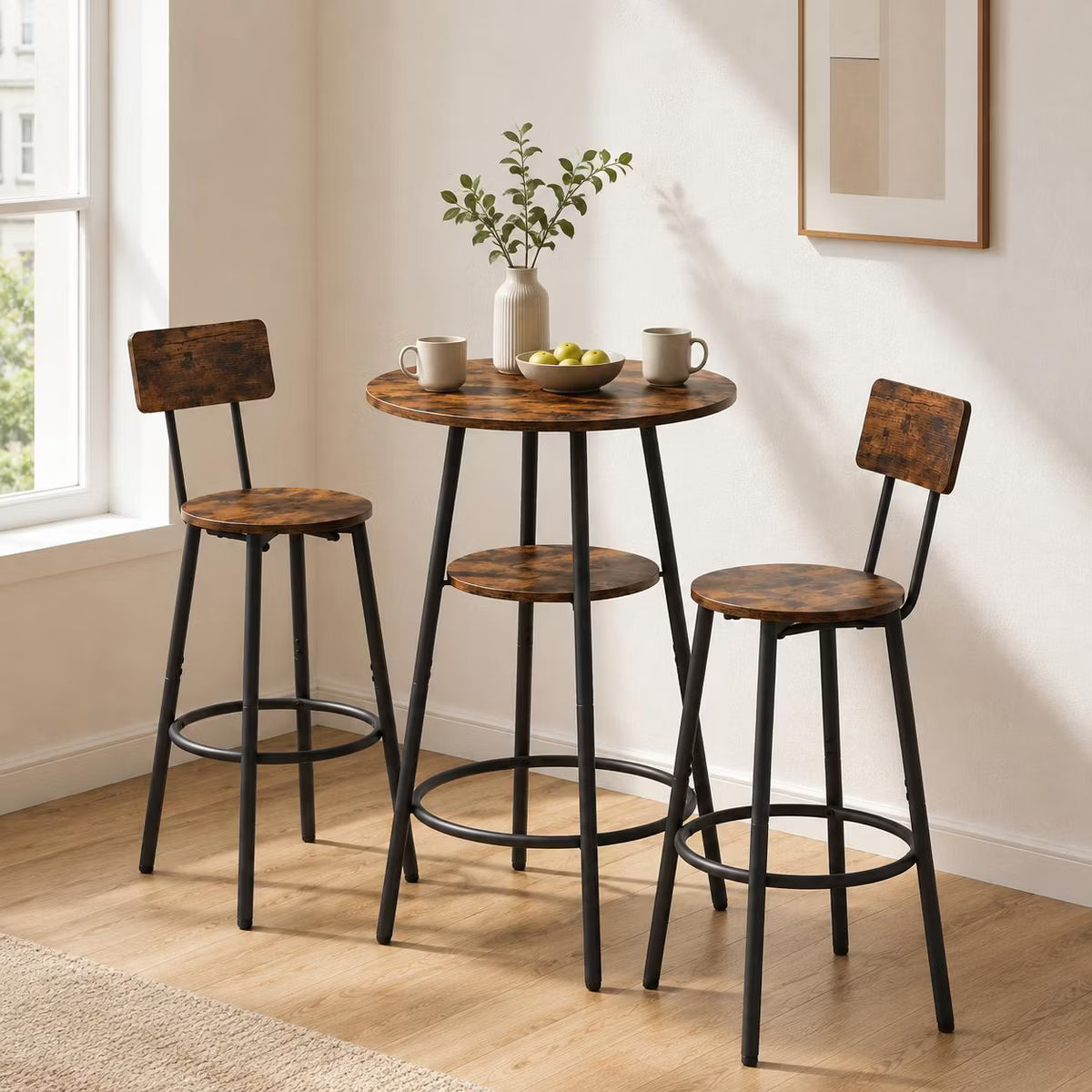3 Piece Bar Table Set with 2 Stools