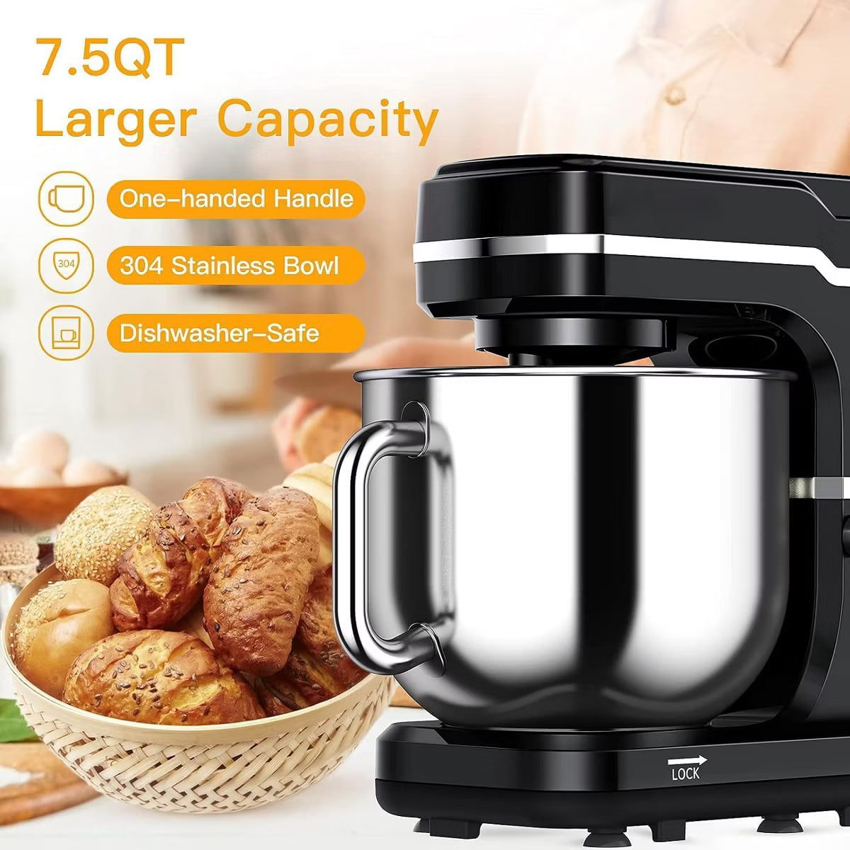 Stand Mixer – 0 Speed Tilt-Head Electric Mixer for Kitchen – Black