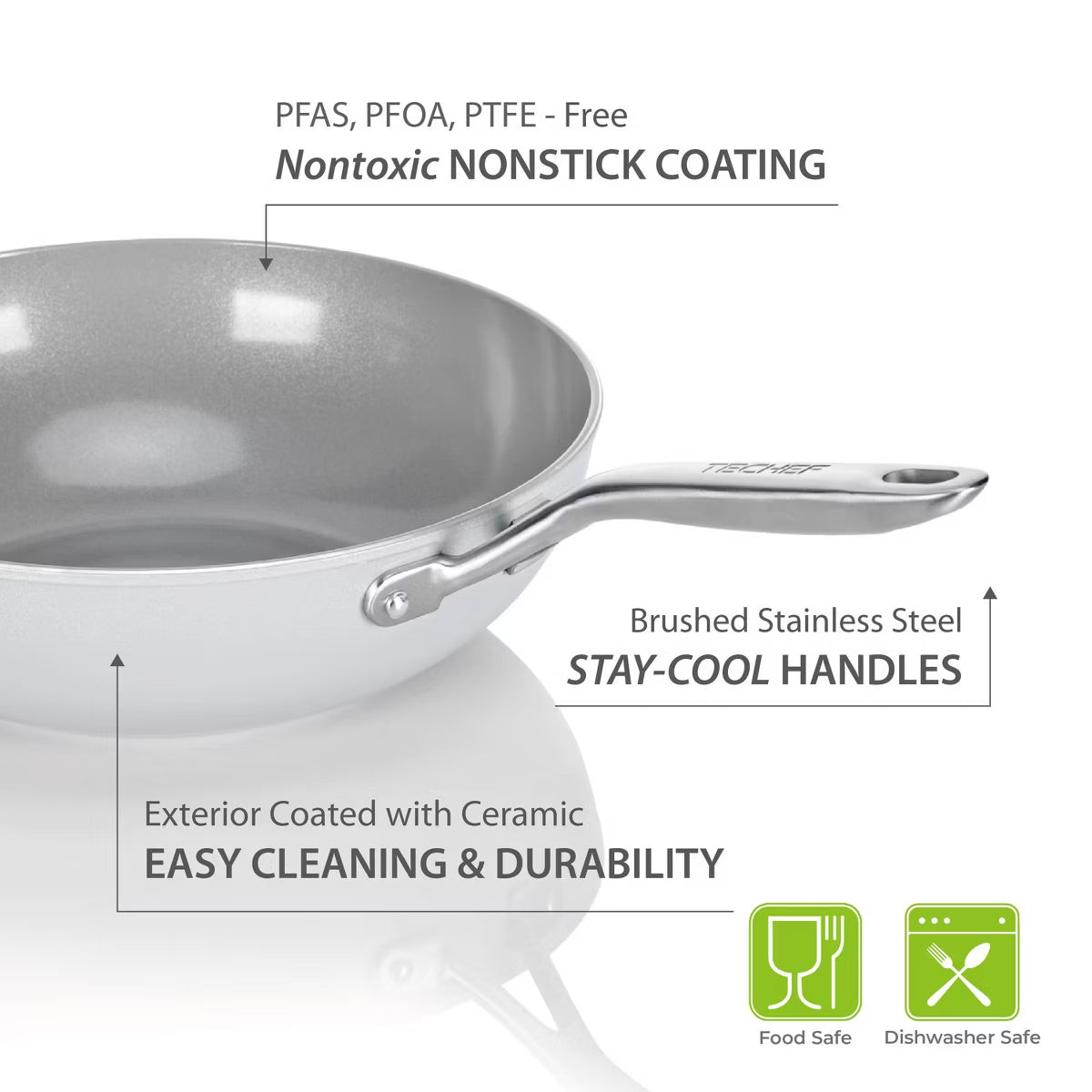 Wok – 12" Ceramic Nonstick Wok – Silver