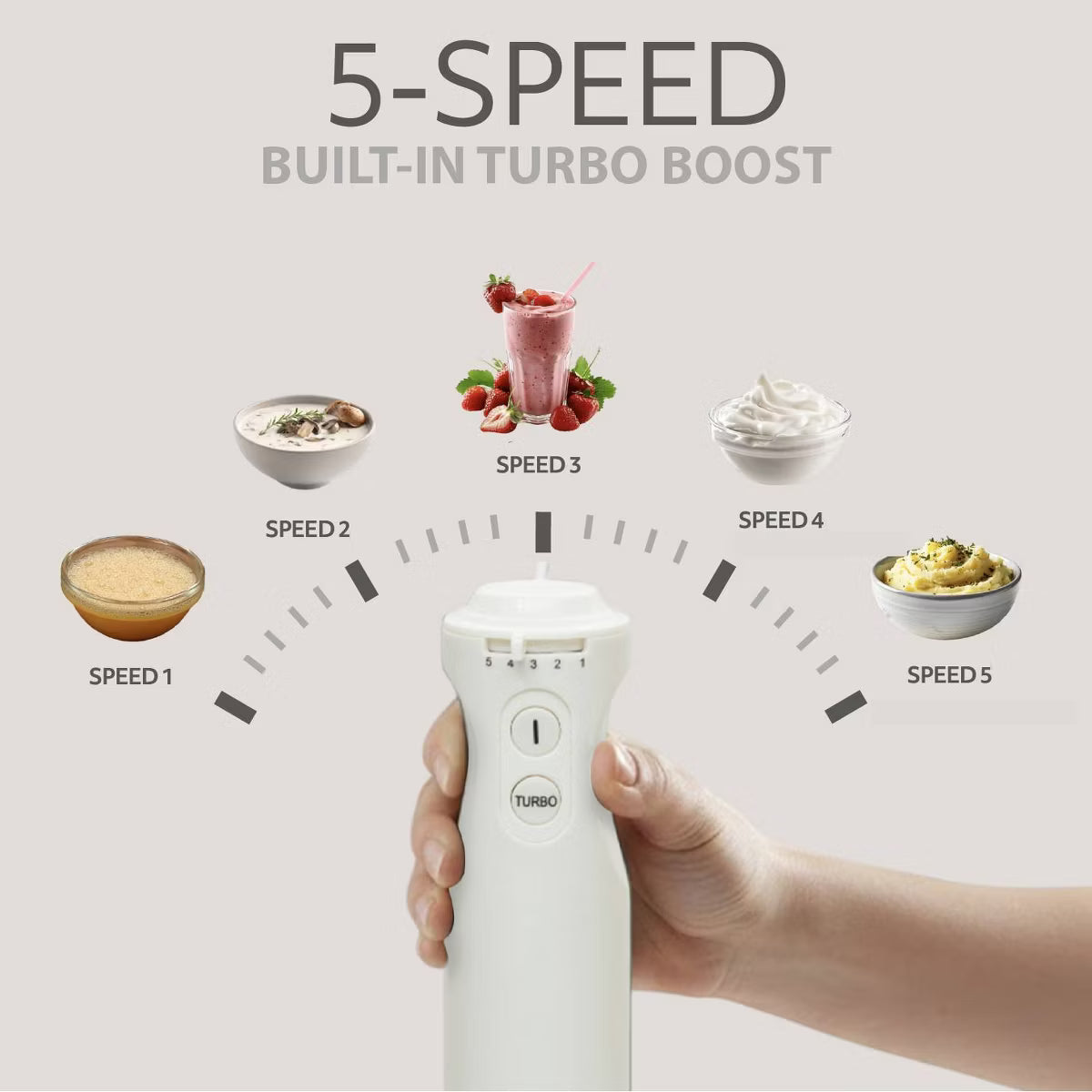 Blender Handheld with Shaft 500W Hand Blender for Kitchen – White