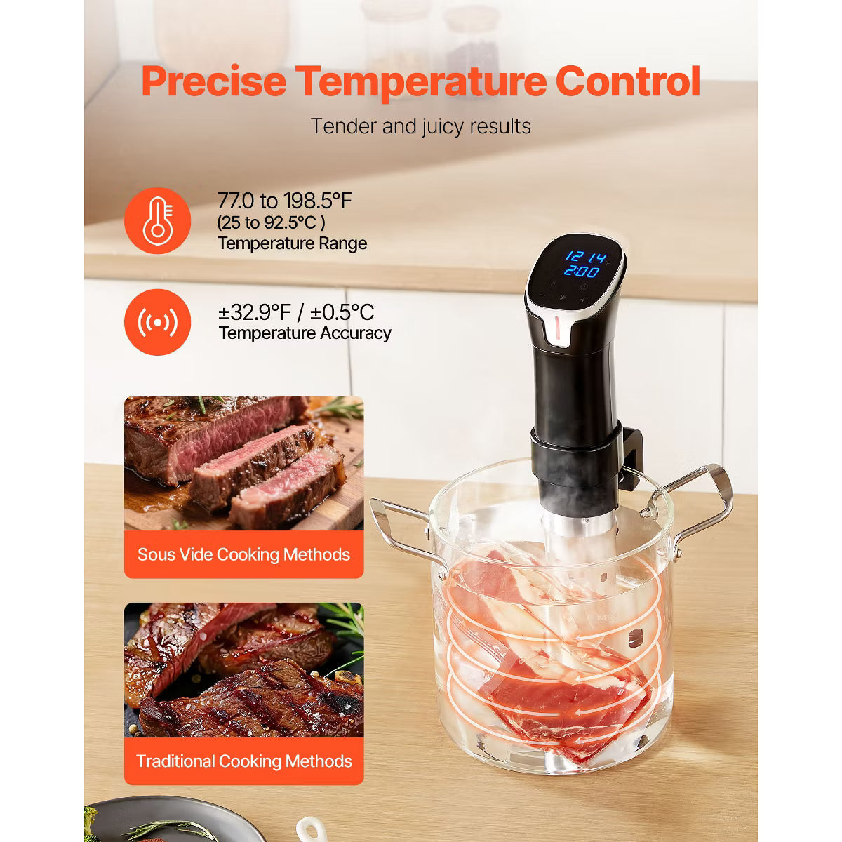 Slow Cooker – Precision Cooker, 1100W Sous-Vide Cooking Machine – Stainless Steel
