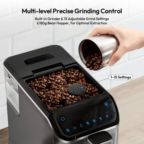 Espresso Machine – 20 Bar Fully Automatic Coffee and Espresso Machine with Milk Frother – Silver
