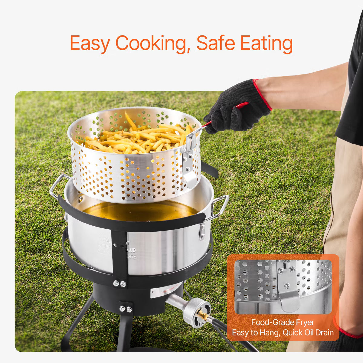Deep Fryer – Outdoor Deep Fryer Seafood Pot with Thermometer, Strainer Basket – Silver