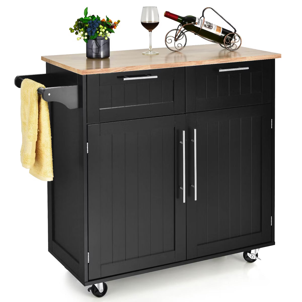 Kitchen Cart – Culinvaro Rolling Kitchen Cart Island Heavy Duty Storage Brown Trolley Cabinet Utility Modern