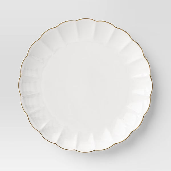Dinner Plate – Culinvaro 0.5" Stoneware Scalloped Dinner Plate Gold Rim