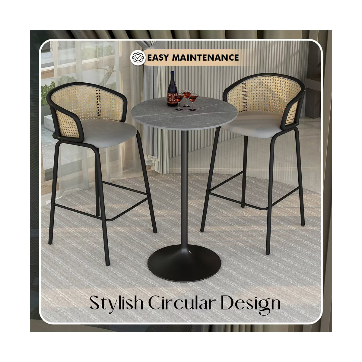 Verve 27" Round Bar Height Dining Table, Sintered Stone Top,
