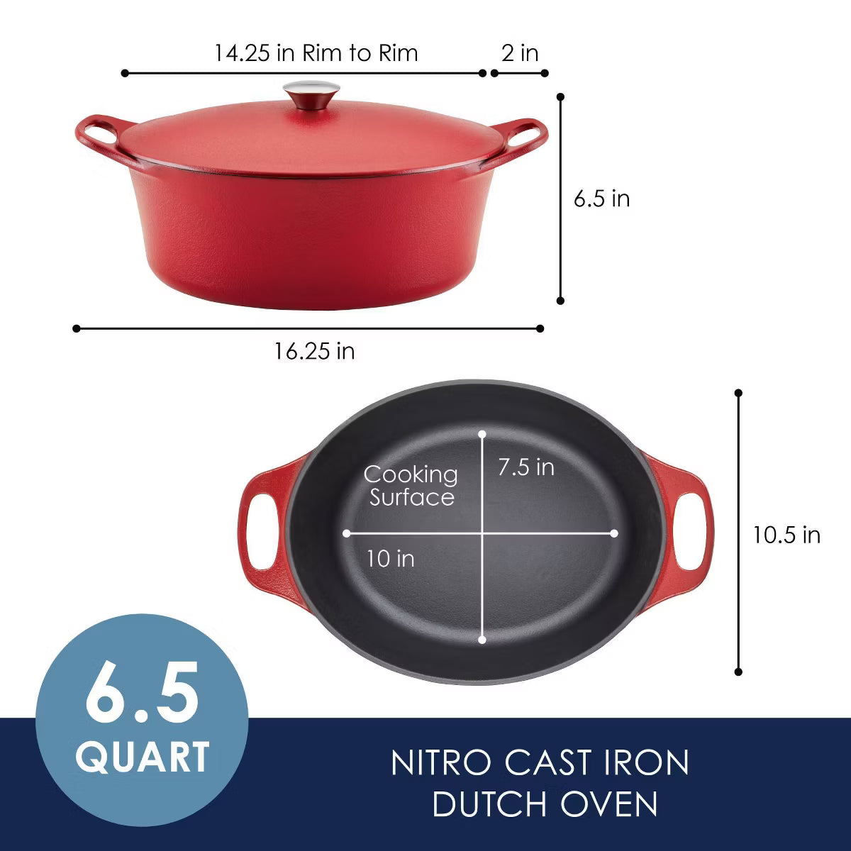 Dutch Oven – Premium Nitro Cast Iron Dutch Oven 6.5qt – Red