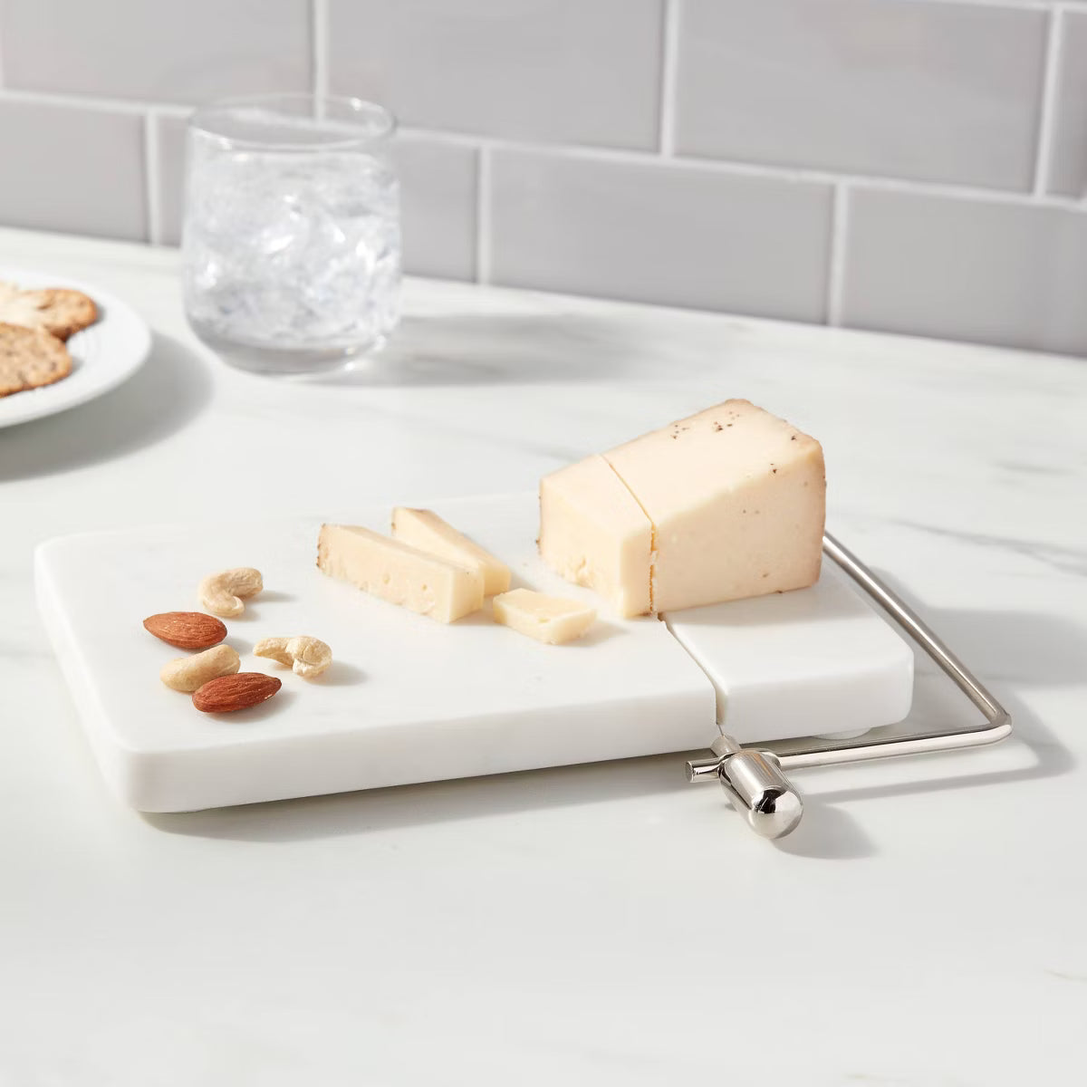Cutting Board – Culinvaro 9" x 6" Marble Cheese Slicer Cutting Board White
