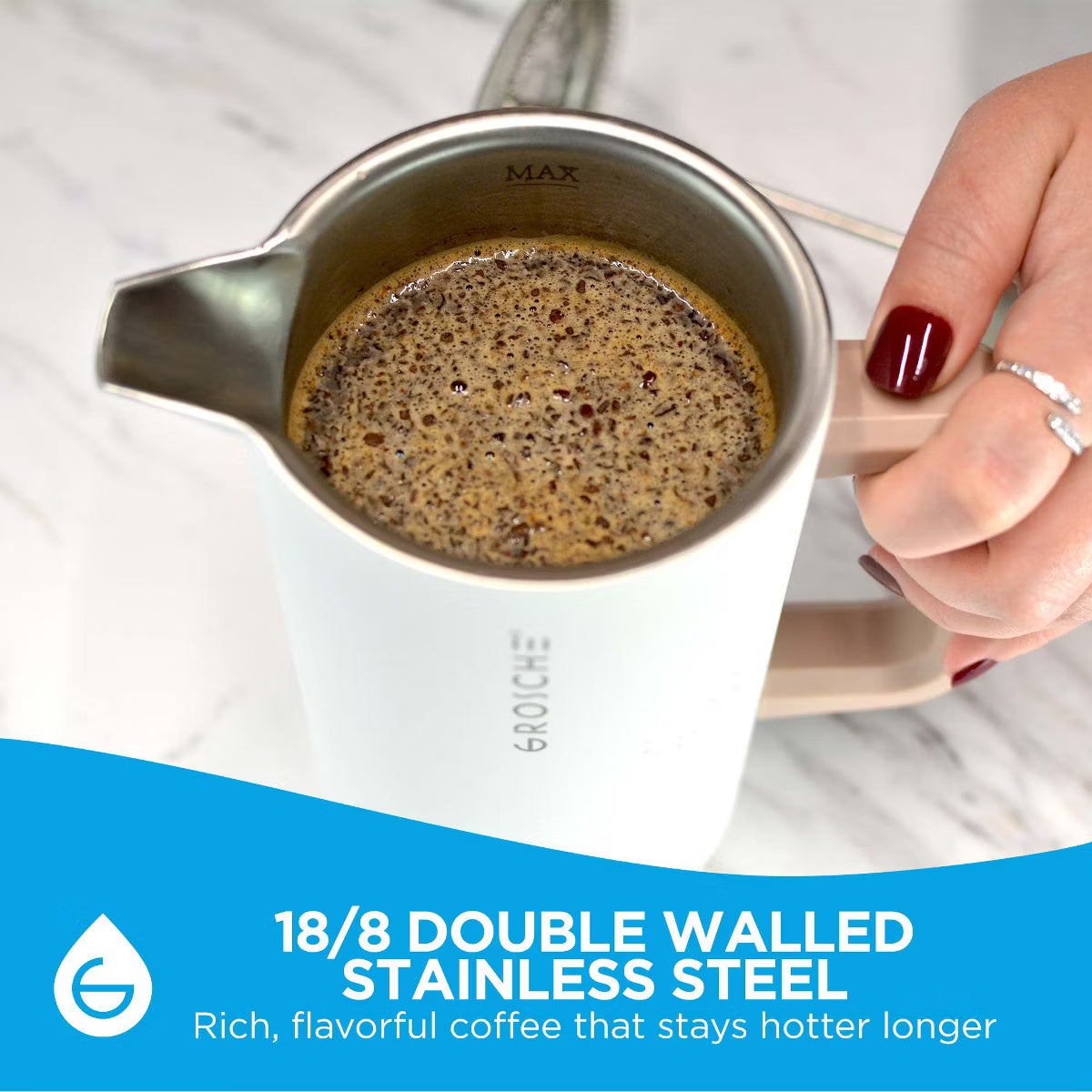 French Press – Culinvaro Stainless Steel Double Wall Insulated French Press, 34 fl oz. Capacity