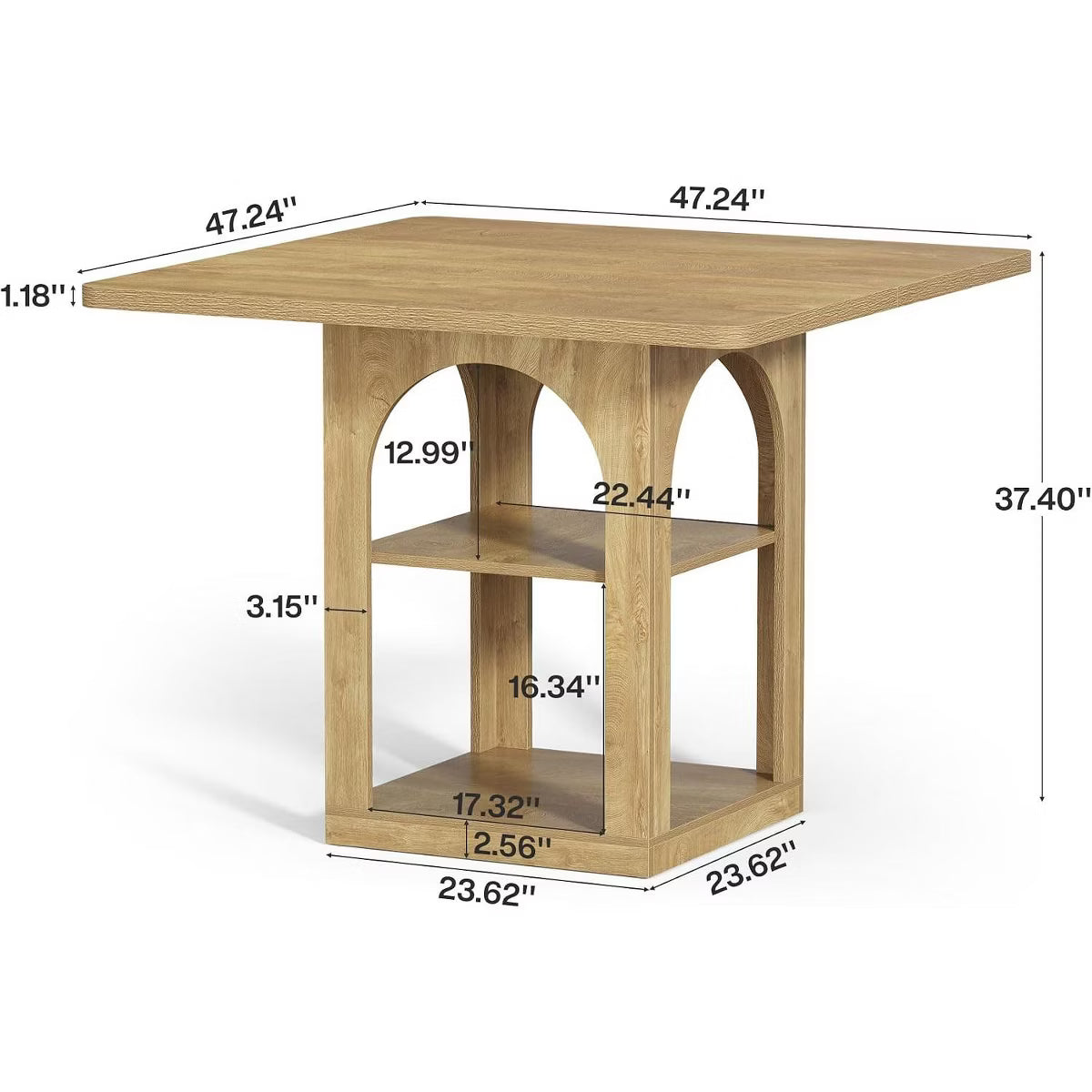 47.2" Square Bar Table with Storage Shelves,