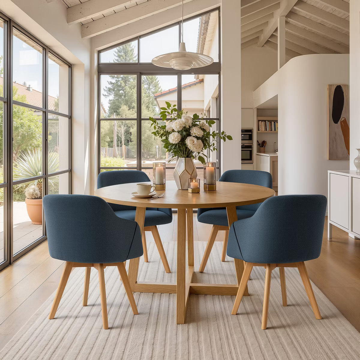 Swivel Dining Chairs Set of 2, Linen Upholstered Armchairs with Solid Wood Legs