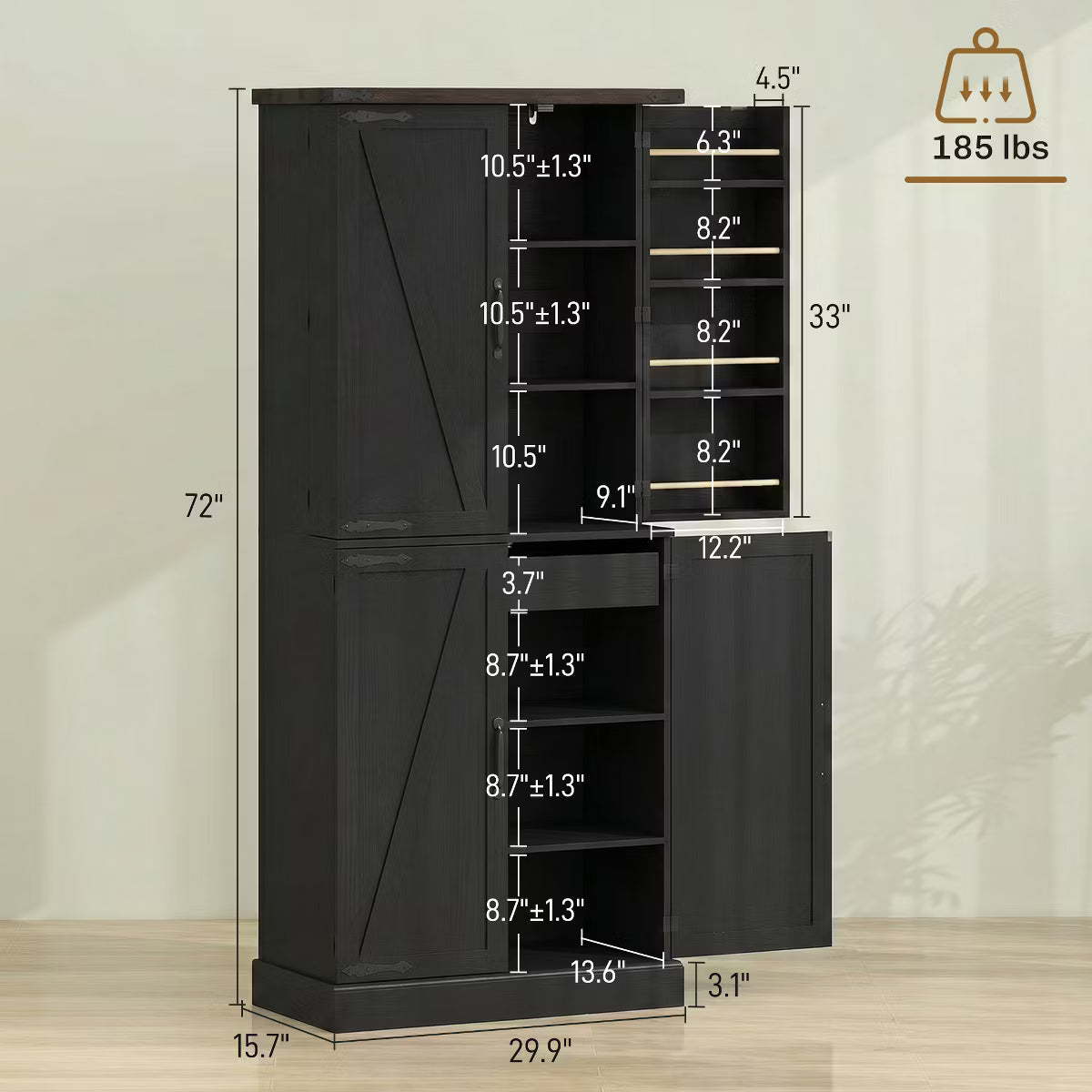 Pantry Cabinet – Culinvaro 72" Tall Kitchen Pantry Cabinet, Farmhouse Storage Cabinet with 8 Door Racks