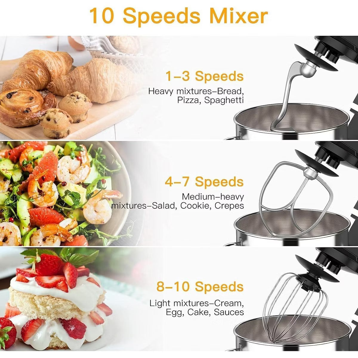 Stand Mixer – 0 Speed Tilt-Head Electric Mixer for Kitchen – Black