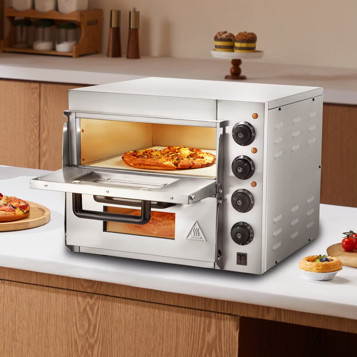 Pizza Oven – Pizza Oven Countertop, 14" Double Deck Layer – Silver