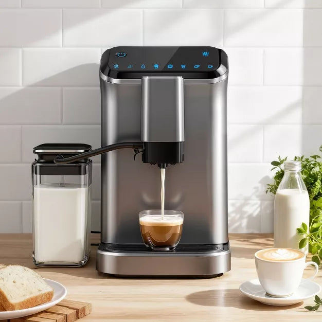Espresso Machine – 20 Bar Fully Automatic Coffee and Espresso Machine with Milk Frother – Silver