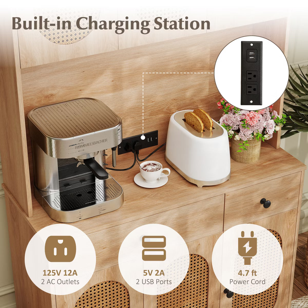 Buffet Cabinet – Culinvaro Kitchen Pantry Cabinet w/ Charging Station 71" Tall Kitchen Buffet Cabinet