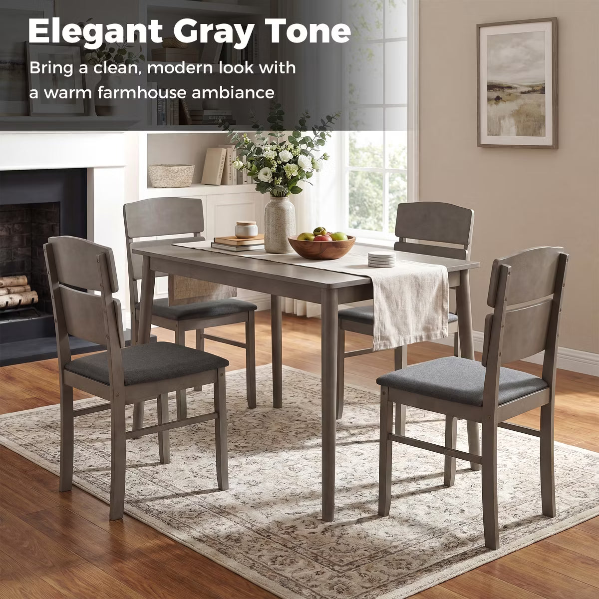 Dining Set – Culinvaro 5 PCS Dining Table Set for 4 Farmhouse Wooden Table & 4 Upholstered Chairs