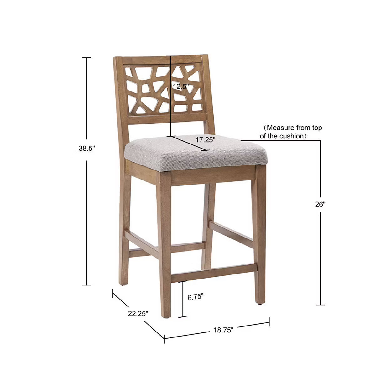Crackle Counter Height Barstool Light Gray: Upholstered Oak Veneer