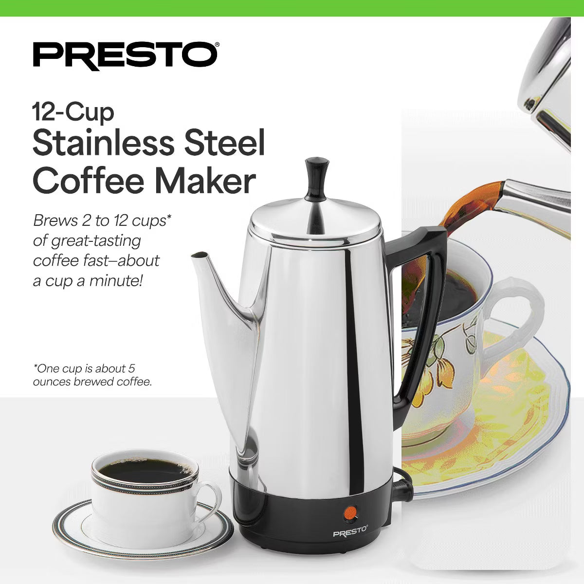 Coffee Maker – Culinvaro Stainless Steel Coffee Maker, 12 Cup Robust Percolator Coffee, Silver