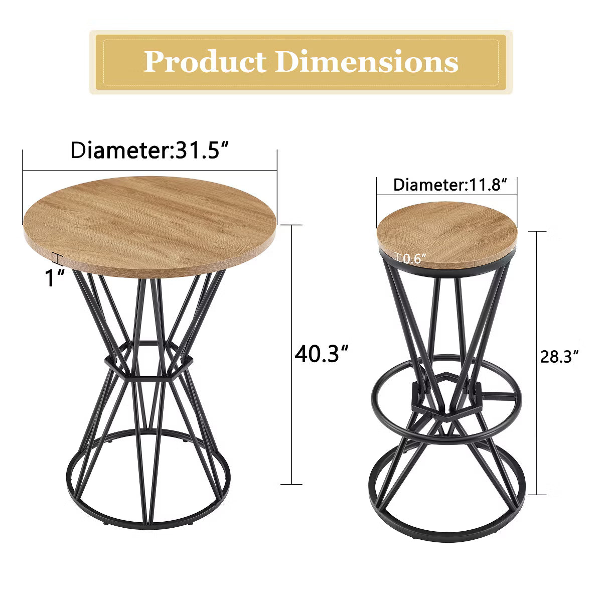 Dining Set – Culinvaro 3-Piece Bar Height Dining Set