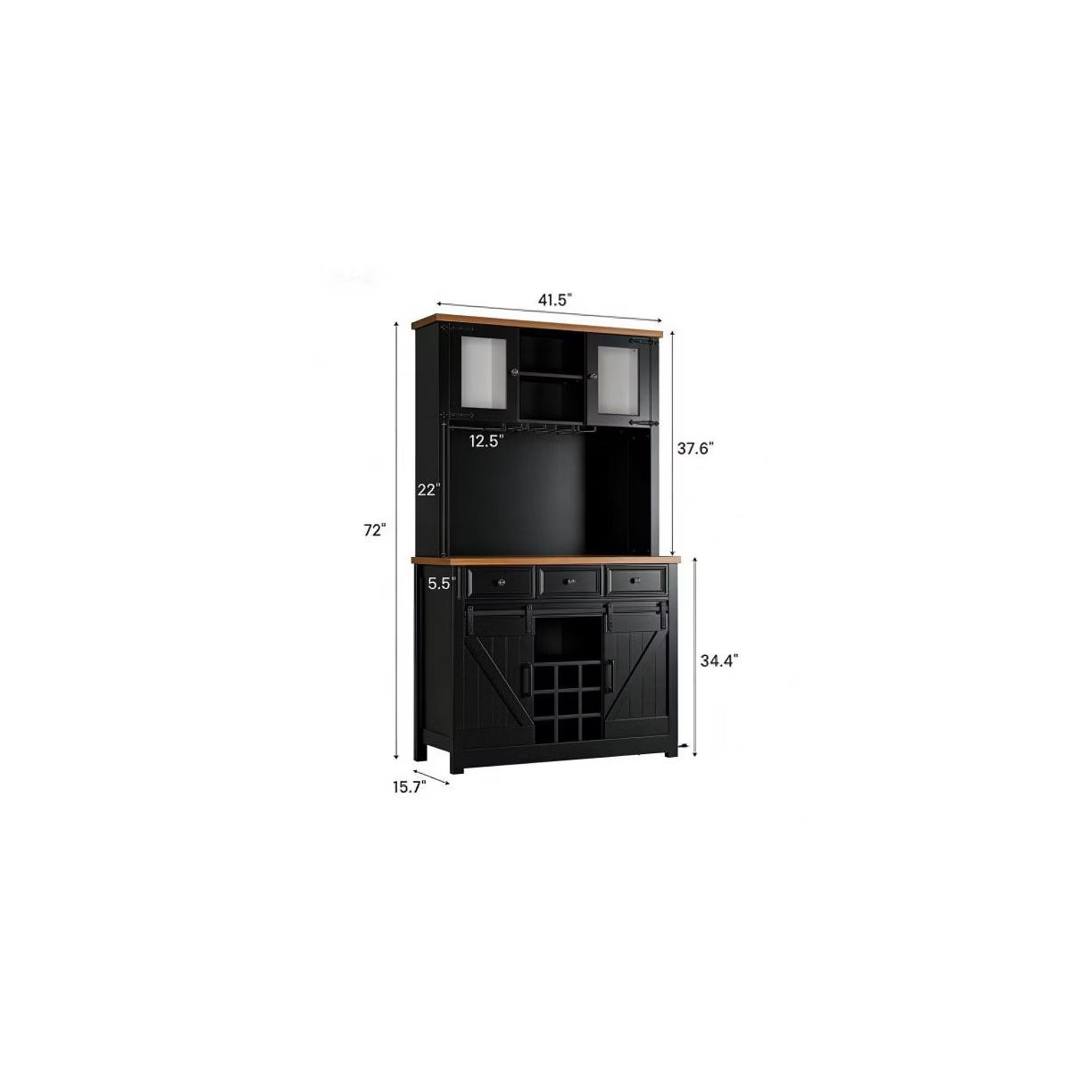 72" Farmhouse Coffee Bar Cabinet with Sliding Barn Doors