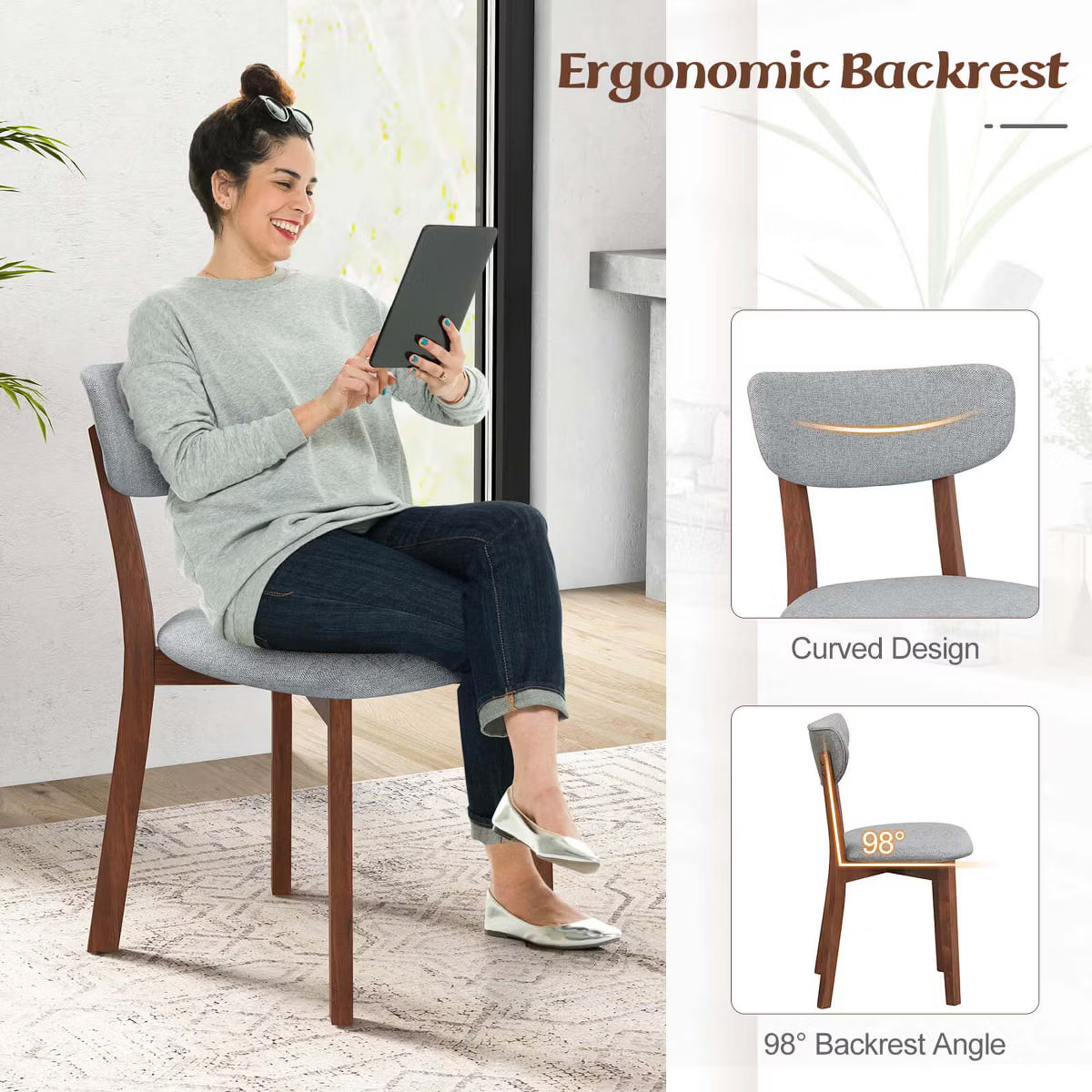 Upholstered Dining Chairs Set of 4 with Solid Rubber Wood Frame,