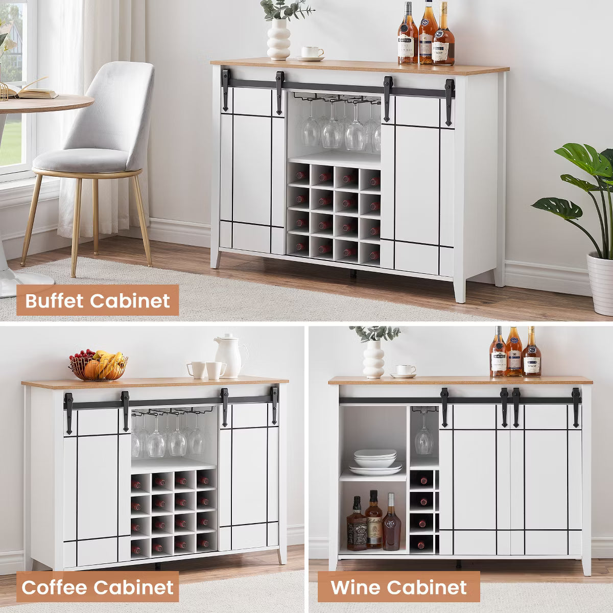Bar Cabinet – Culinvaro Home 47 Inch Wine Bar Cabinet, Engineered Wood Coffee Bar Cabinet
