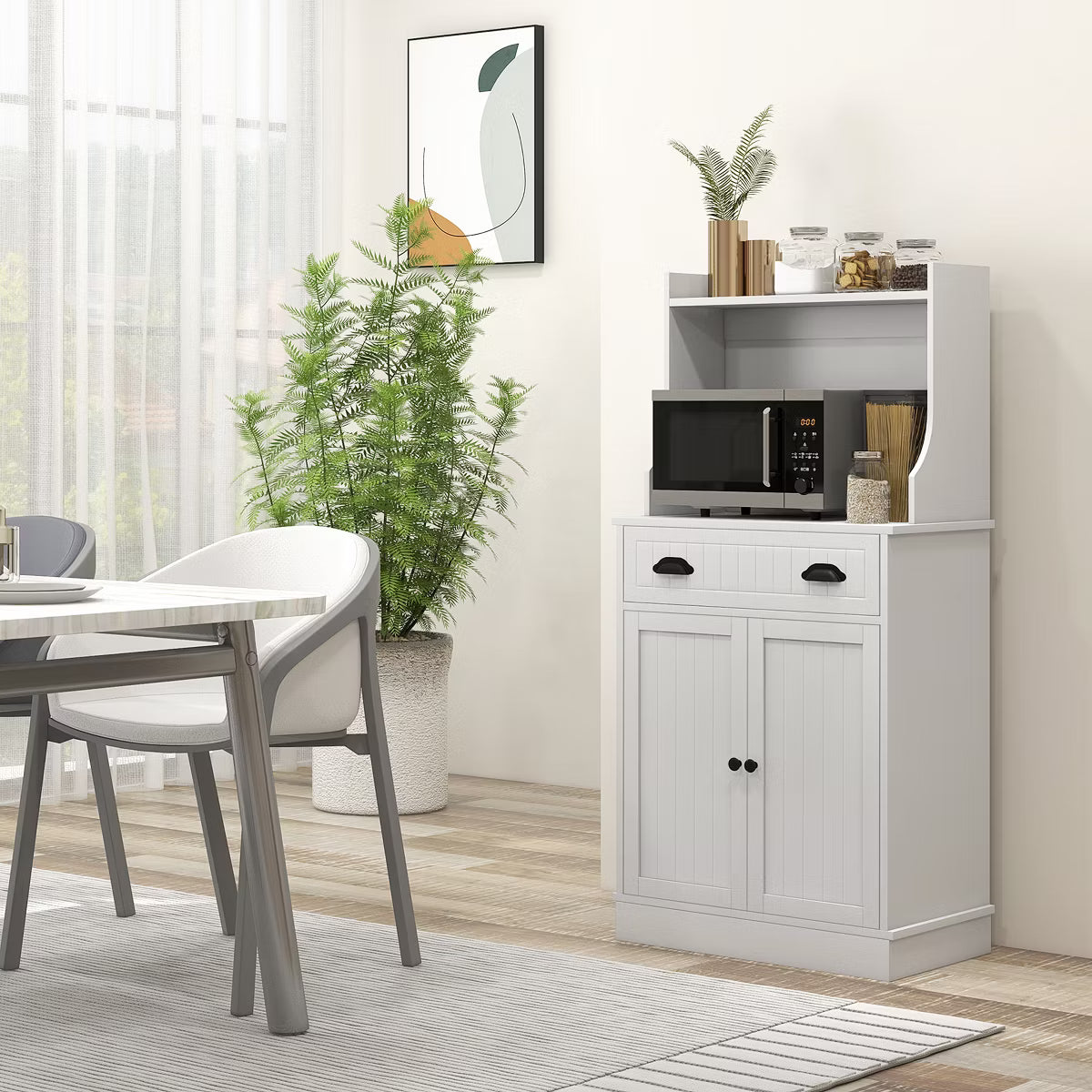 Microwave Cabinet – Culinvaro Microwave Cabinet with Drawer, Double Door Cabinet and Adjustable Shelf