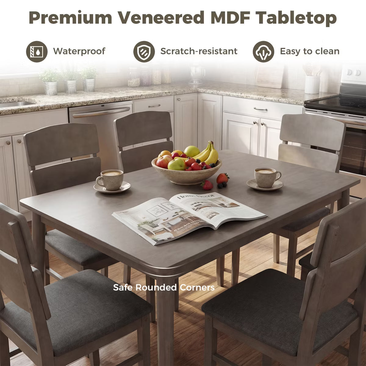Dining Set – Culinvaro 5 PCS Dining Table Set for 4 Farmhouse Wooden Table & 4 Upholstered Chairs