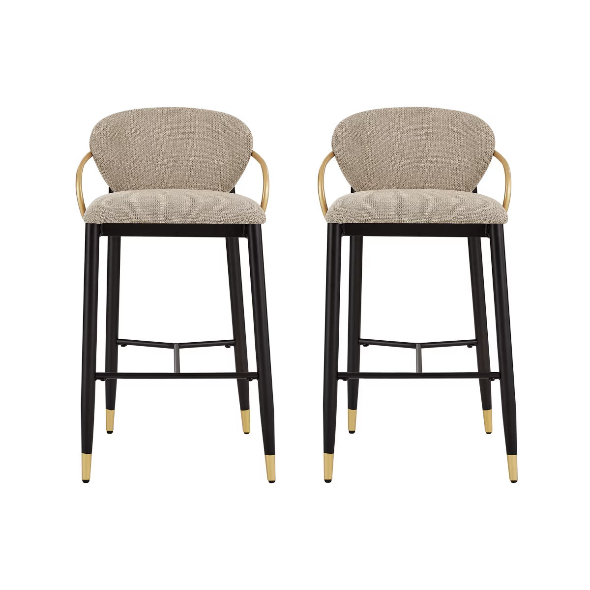 Modern Metal Upholstered Barstools with Tapered Leg Set of 2 Black/Beige