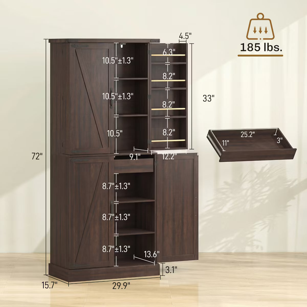 Pantry Cabinet – Culinvaro 72" Tall Kitchen Pantry Cabinet, Farmhouse Storage Cabinet with 8 Door Racks