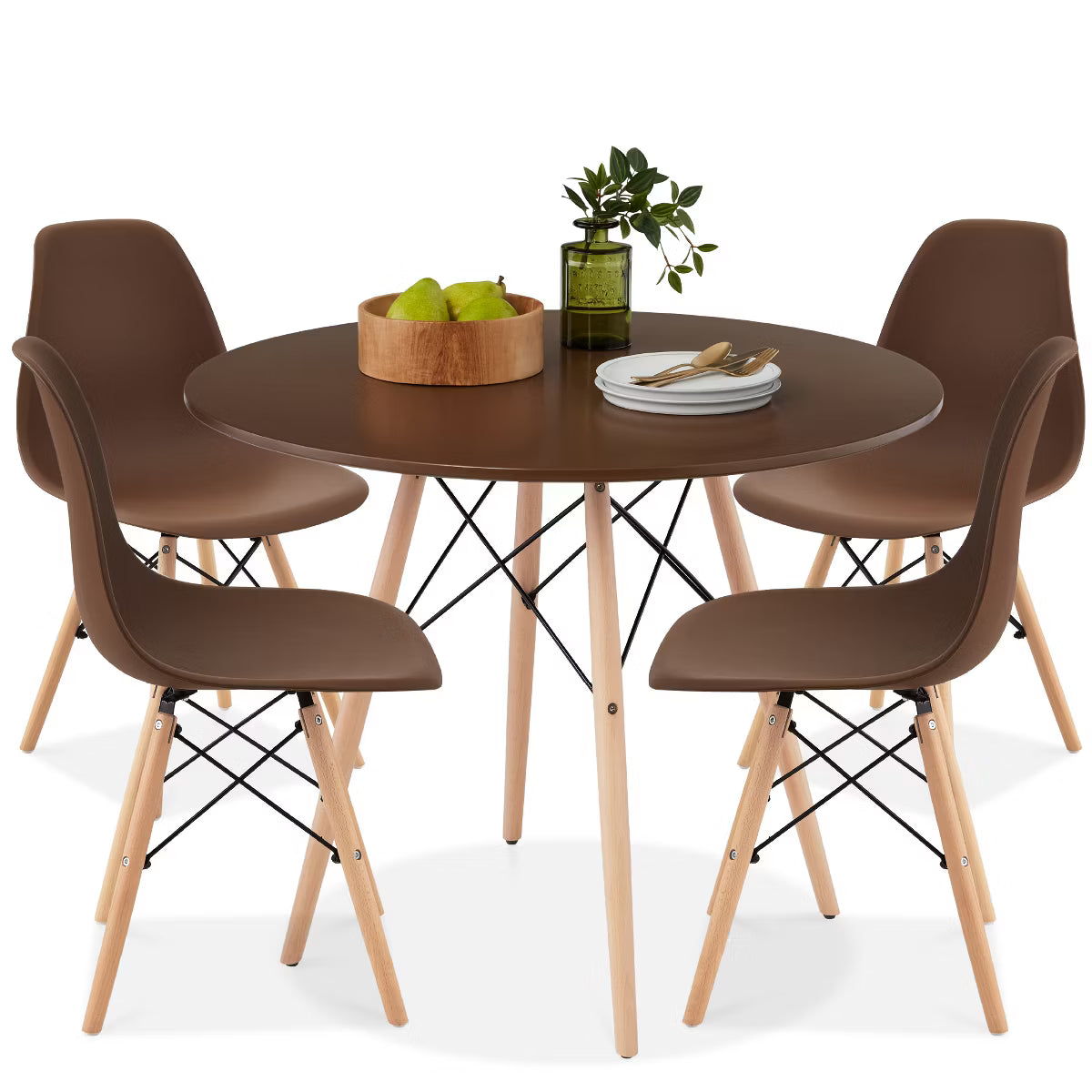 Dining Set – Culinvaro 5-Piece Compact Mid-Century Modern Dining Set w/ 4 Chairs" Brown/Oak