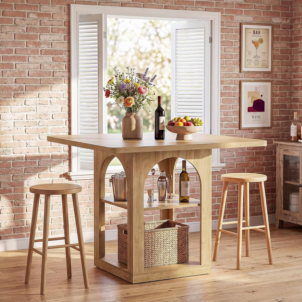 47.2" Square Bar Table with Storage Shelves,