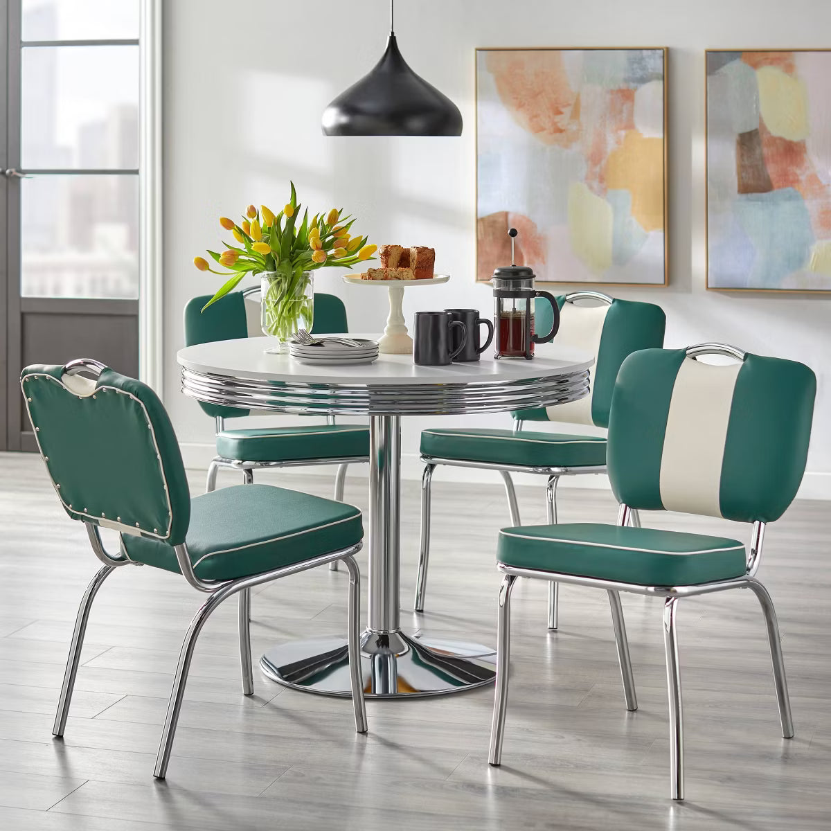 Set of 2 Raleigh Retro Faux Leather Dining Chairs White/Red: Faux Leather
