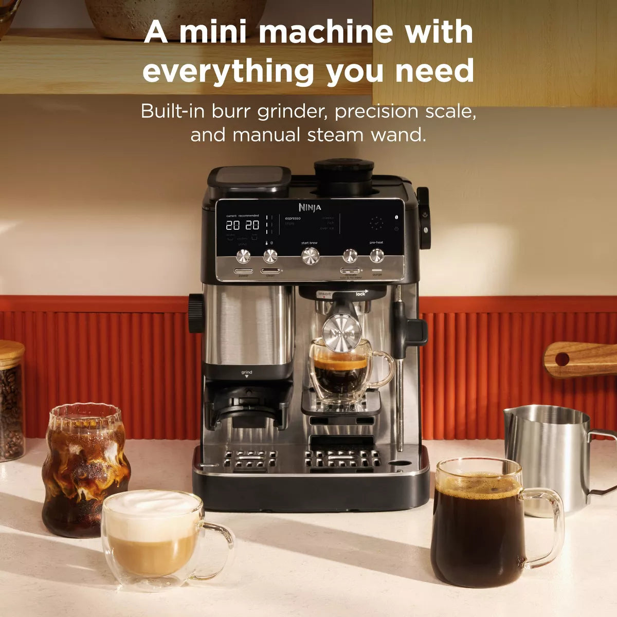 Espresso Machine – Cafe Mini Espresso Maker with Grinder – Black